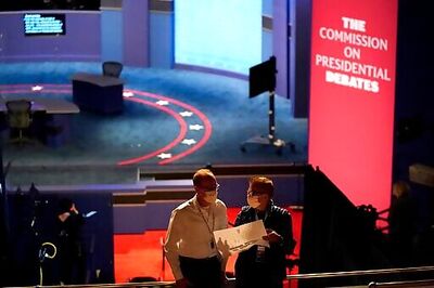 Scene For VP Debate: Red, White And Blue — And Plexiglass