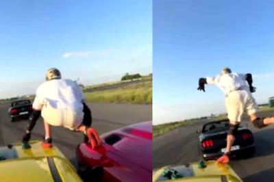 Watch: Man, With Legs On Two Speeding Cars, Jumps And Lands Safely On Third