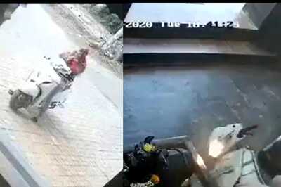 WATCH: Woman Crashes Scooter Inside Temple Premises, Escapes Unhurt