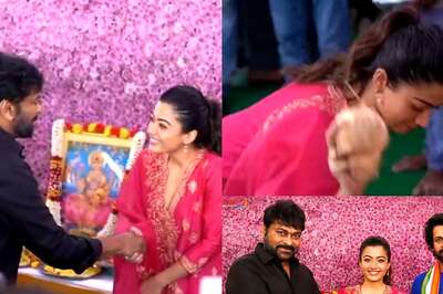 Rashmika Mandanna Breaks Coconut, Excitedly Meets Chiranjeevi at Her and Nithiin's New Movie Puja