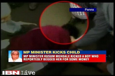 Caught on camera: Madhya Pradesh Law Minister Kusum Mehdale kicks a boy for begging alms from her