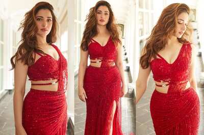 Tamannaah Bhatia Drapes in a High-Slit Falguni Shane Peacock Saree Giving It a Striking Flair