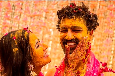 Vicky Kaushal Katrina Kaif Shine in Sabyasachi; Sister Isabelle Kaif Dazzles in Punit Balana Creation at the Haldi Ceremony