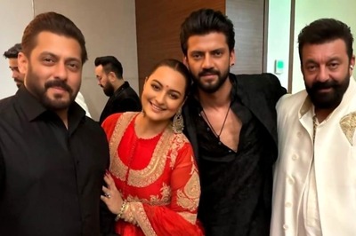 Sonakshi Sinha Holds Salman Khan and Zaheer Iqbal Close as They Pose With Sanjay Dutt at Ambani Wedding