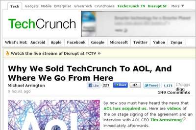 AOL to buy tech blog TechCrunch